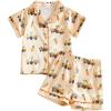 image:imageKuriozud Kids Toddler Boy Easter Pajamas Short Sleeve Button Down Shirt Top and Shorts 2pcs Pjs Sets SleepwearCar Bunny Egg Orange