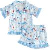 image:imageKuriozud Kids Toddler Girl 4th of July Pajamas Short Sleeve Button Down Shirt Top and Shorts 2pcs Pjs Sets SleepwearAmerican Flag Bow Blue