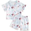 image:imageKuriozud Kids Toddler Girl 4th of July Pajamas Short Sleeve Button Down Shirt Top and Shorts 2pcs Pjs Sets SleepwearAmerican Flag Ice Cream Blue