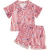image:imageKuriozud Kids Toddler Girl 4th of July Pajamas Short Sleeve Button Down Shirt Top and Shorts 2pcs Pjs Sets SleepwearAmerican Flag Ice Cream Red