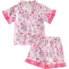 image:imageKuriozud Kids Toddler Girl Birthday Pajamas Short Sleeve Satin Button Down Shirt and Shorts Summer 2pcs Pjs Sets SleepwearCake Goose Pink
