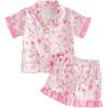 image:imageKuriozud Kids Toddler Girl Birthday Pajamas Short Sleeve Satin Button Down Shirt and Shorts Summer 2pcs Pjs Sets SleepwearCake Goose Pink B