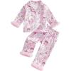 image:imageKuriozud Kids Toddler Girl Satin Pajamas Fuzzy Trim Long Sleeve Button Down Shirt Top and Pants 2pcs Pjs Sets SleepwearBirthday Cake Pink