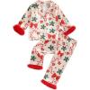 image:imageKuriozud Kids Toddler Girl Satin Pajamas Fuzzy Trim Long Sleeve Button Down Shirt Top and Pants 2pcs Pjs Sets SleepwearChristmas Candy Cane Bow Apricot
