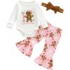 image:imageKuriozud Newborn Baby Girl Bell Bottom Outfit Ruffle Romper Cute Bow Flare Pants Set Headband Cute ClothesMy 1st Christmas Gingerbread White