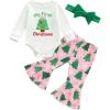 image:imageKuriozud Newborn Baby Girl Bell Bottom Outfit Ruffle Romper Cute Bow Flare Pants Set Headband Cute ClothesMy First Christmas Tree White