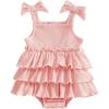 image:imageKuriozud Newborn Baby Girl Summer Clothes Ruffle Bow Dress Romper Jumpsuit One Piece Outfit Cute Infant Girl ClothingRibbed Pink