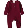 image:imageKuriozud Newborn Infant Unisex Baby Boy Girl Clothes Button Romper Jumpsuit Basic One Piece OutfitsLong Sleeve One Piece Wine Red
