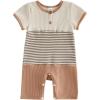 image:imageKuriozud Newborn Infant Unisex Baby Boy Girl Clothes Button Romper Jumpsuit Basic One Piece OutfitsWaffle Color Block Apricot