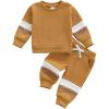 image:imageKuriozud Toddler Baby Boy Fall Winter Clothes Long Sleeve Crewneck Pullover Sweatshirt Jogger Pants Set 2 Piece OutfitWaffle Color Block Brown