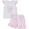 image:imageKuriozud Toddler Baby Girl Clothes Cute Bow Ruffle Shirts Top Shorts Set 2 Piece Summer OutfitsBow Pink