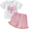 image:imageKuriozud Toddler Baby Girl Clothes Cute Bow Short Sleeve T Shirts Top Ruffle Shorts Set 2 Piece Summer OutfitsBow Love Dad White