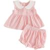 image:imageKuriozud Toddler Baby Girl Clothes Doll Collar Short Sleeve Shirts Top Ruffle Shorts Set Cute 2 Piece Summer OutfitsStriped Pink
