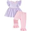 image:imageKuriozud Toddler Baby Girl Clothes Sleeveless Shirts Tunic Top and Ruffle Pants Set 2 Piece Spring Summer OutfitsStriped Purple