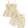image:imageKuriozud Toddler Girl Summer Clothes Smocked Hlater Shirts Top Bloomers Shorts Set Little Girl 2 Piece Outfits3d Flower Apricot