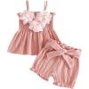 image:imageKuriozud Toddler Girl Summer Clothes Smocked Hlater Shirts Top Bloomers Shorts Set Little Girl 2 Piece Outfits3d Flower Pink