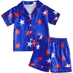 image:imageKuriozud Kids Toddler Boy 4th of July Pajamas Short Sleeve Button Down Shirt Top and Shorts 2pcs Pjs Sets SleepwearStar Blue