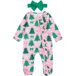image:imageKuriozud Newborn Baby Girl Boy Footie Romper One Piece Jumpsuit Sleeper Infant ClothesChristmas Tree Bow Pink