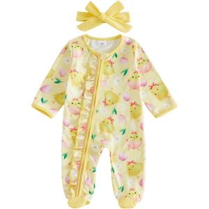 image:imageKuriozud Newborn Baby Girl Boy Footie Romper One Piece Jumpsuit Sleeper Infant ClothesEgg Chick Yellow