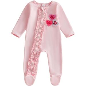 image:imageKuriozud Newborn Baby Girl Boy Footie Romper One Piece Jumpsuit Sleeper Infant ClothesValentines Heart Pink