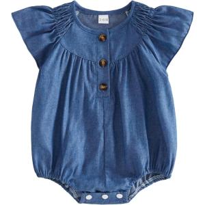 image:imageKuriozud Newborn Baby Girl Summer Clothes Ruffle Smocked Romper Jumpsuit One Piece Outfit Cute Infant Girl ClothingDenim Blue