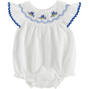 image:imageKuriozud Newborn Baby Girl Summer Clothes Ruffle Smocked Romper Jumpsuit One Piece Outfit Cute Infant Girl ClothingSwordfish White
