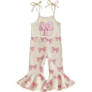 image:imageKuriozud Toddler Baby Girl Clothes Cute Sleeveless Halter Romper Spaghetti Strap Jumpsuit Summer Bell Bottom OutfitBow Love Aunt Khaki