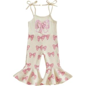 image:imageKuriozud Toddler Baby Girl Clothes Cute Sleeveless Halter Romper Spaghetti Strap Jumpsuit Summer Bell Bottom OutfitBow Love Dad Khaki