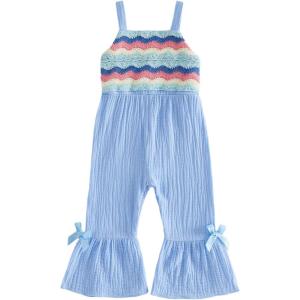 image:imageKuriozud Toddler Baby Girl Clothes Cute Sleeveless Halter Romper Spaghetti Strap Jumpsuit Summer Bell Bottom OutfitCrochet Striped Blue