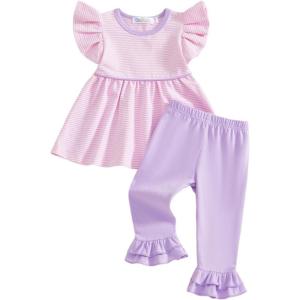 image:imageKuriozud Toddler Baby Girl Clothes Sleeveless Shirts Tunic Top and Ruffle Pants Set 2 Piece Spring Summer OutfitsStriped Pink
