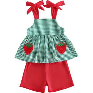 image:imageKuriozud Toddler Girl Summer Clothes Baby Girl Hlater Shirts Top and Shorts Set Little Girl 2 Piece OutfitsStrawberry Red