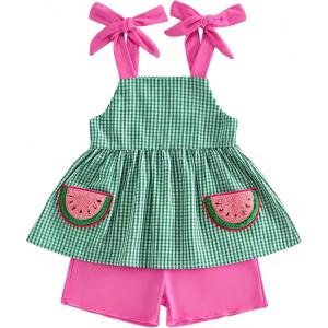 image:imageKuriozud Toddler Girl Summer Clothes Baby Girl Hlater Shirts Top and Shorts Set Little Girl 2 Piece OutfitsWatermelon Pink